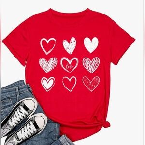 Aceshion Red Heart Graphic Tee Shirt